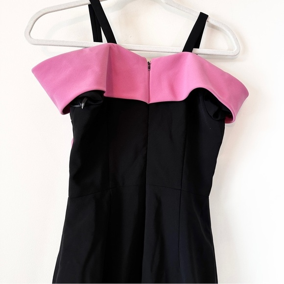 Christian Siriano Cold-Shoulder Midi A-Line Dress Crepe in Black/Pink Si… - Picture 8 of 15